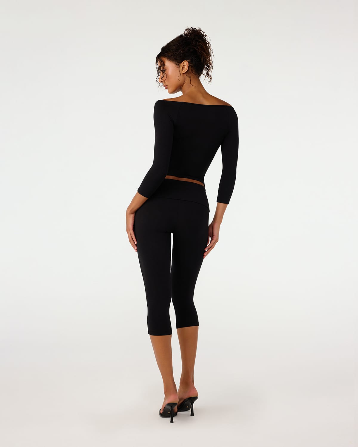 CSB Foldover Jersey Capri Leggings | Black