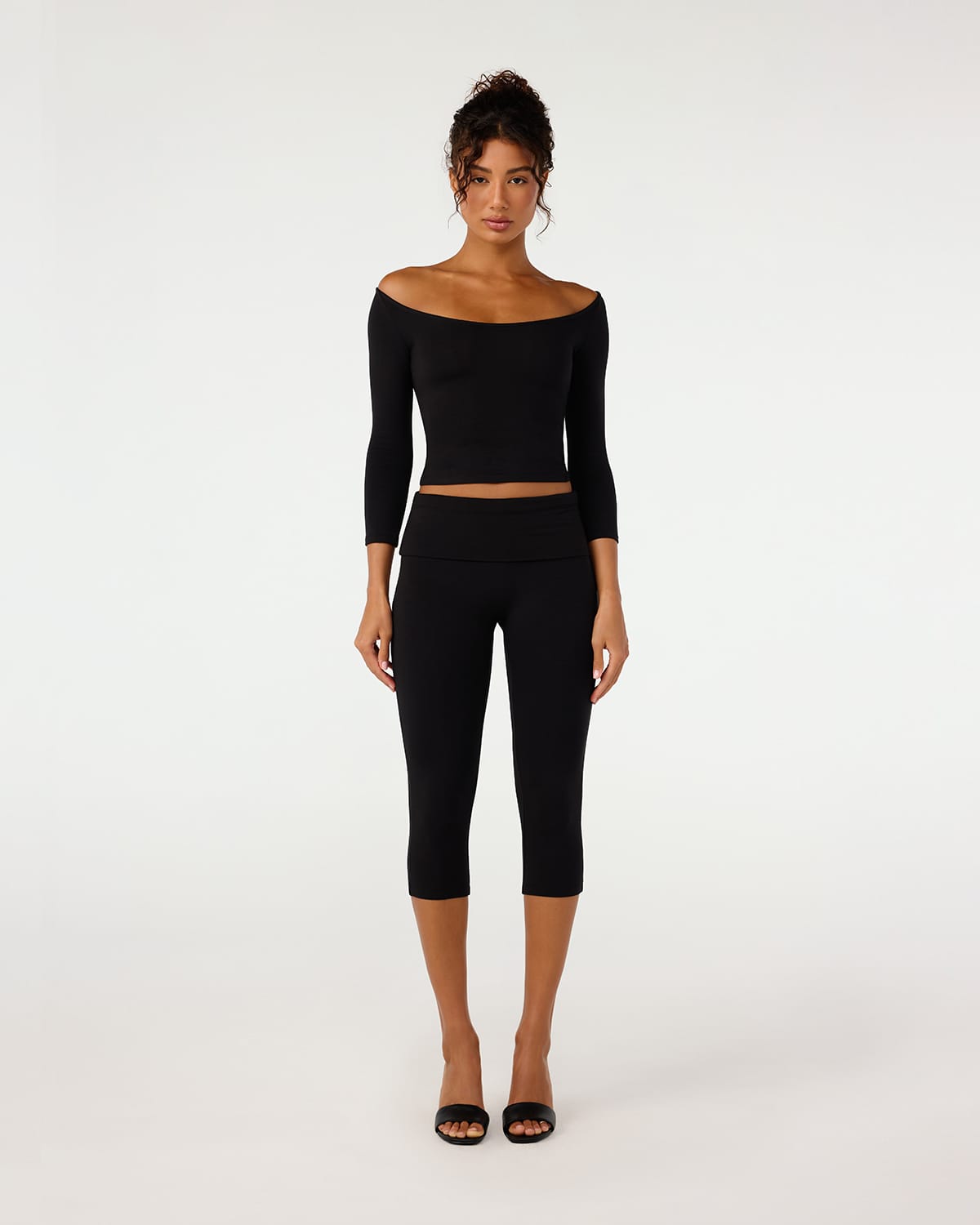 CSB Foldover Jersey Capri Leggings | Black