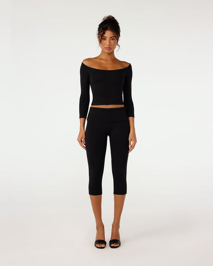 CSB Foldover Jersey Capri Leggings | Black