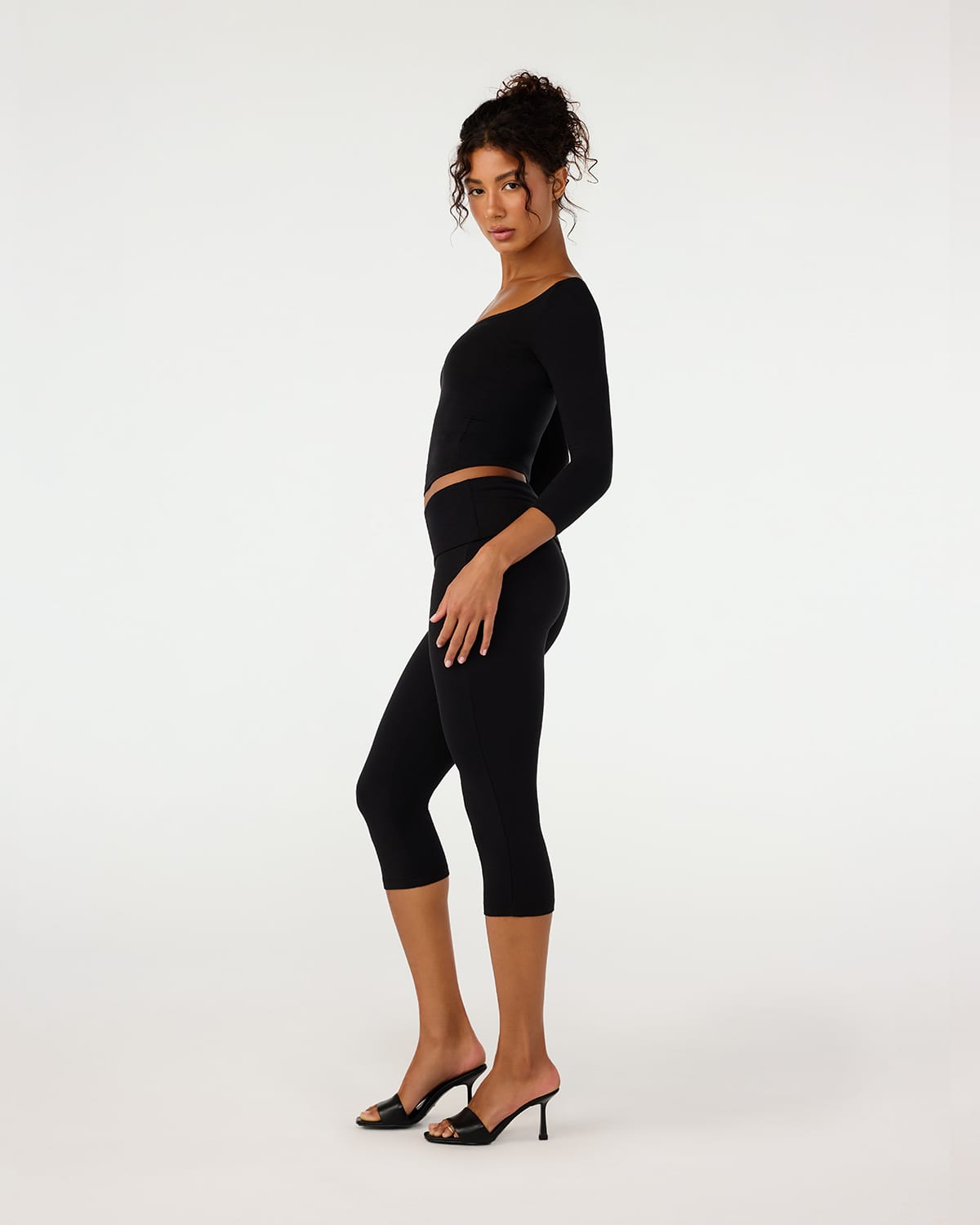 CSB Foldover Jersey Capri Leggings | Black