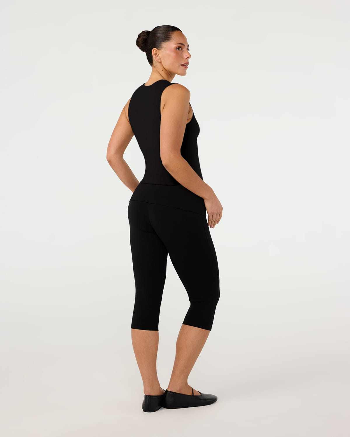 CSB Foldover Jersey Capri Leggings | Black