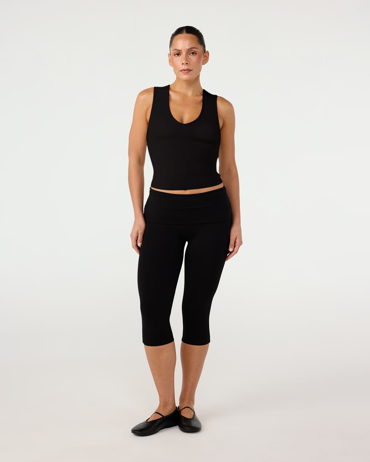 CSB Foldover Jersey Capri Leggings | Black