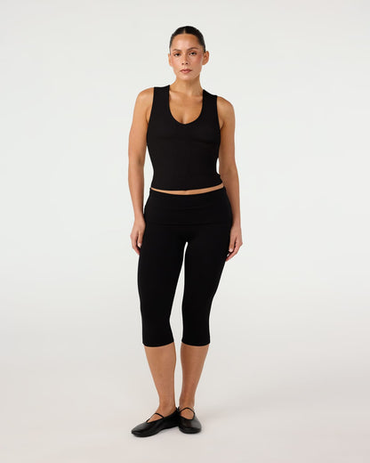 CSB Foldover Jersey Capri Leggings | Black