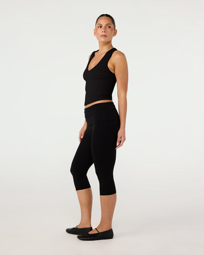 CSB Foldover Jersey Capri Leggings | Black