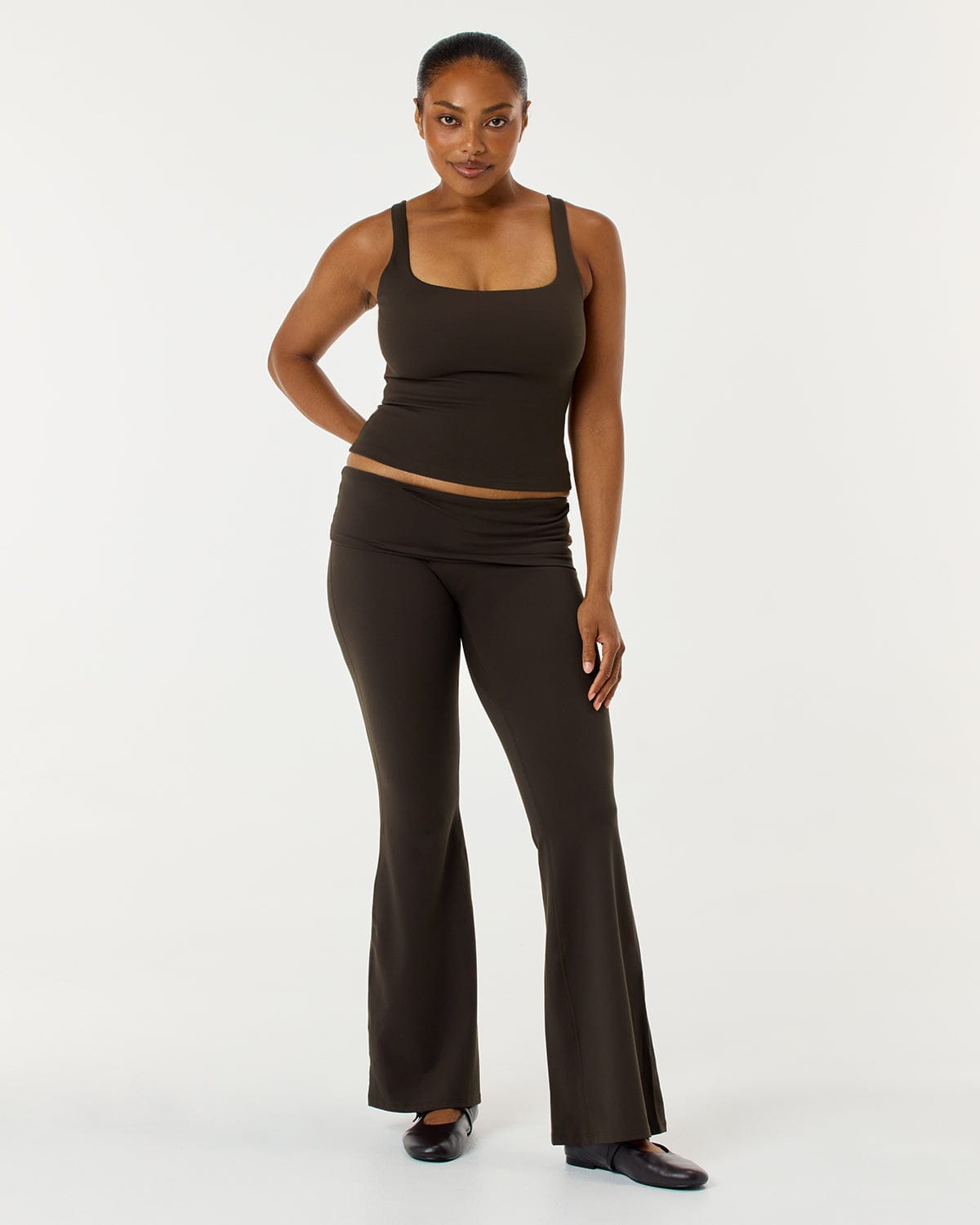 CSB Form Invisible Scrunch Flare Fold Over Leggings | Dark Chocolate