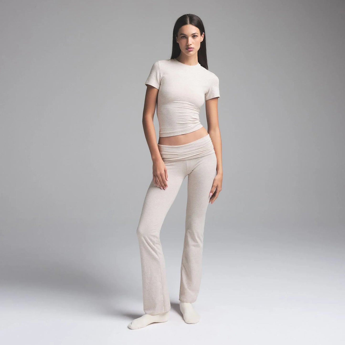 Skims Cotton Jersey Foldover Pant Heather Oatmeal