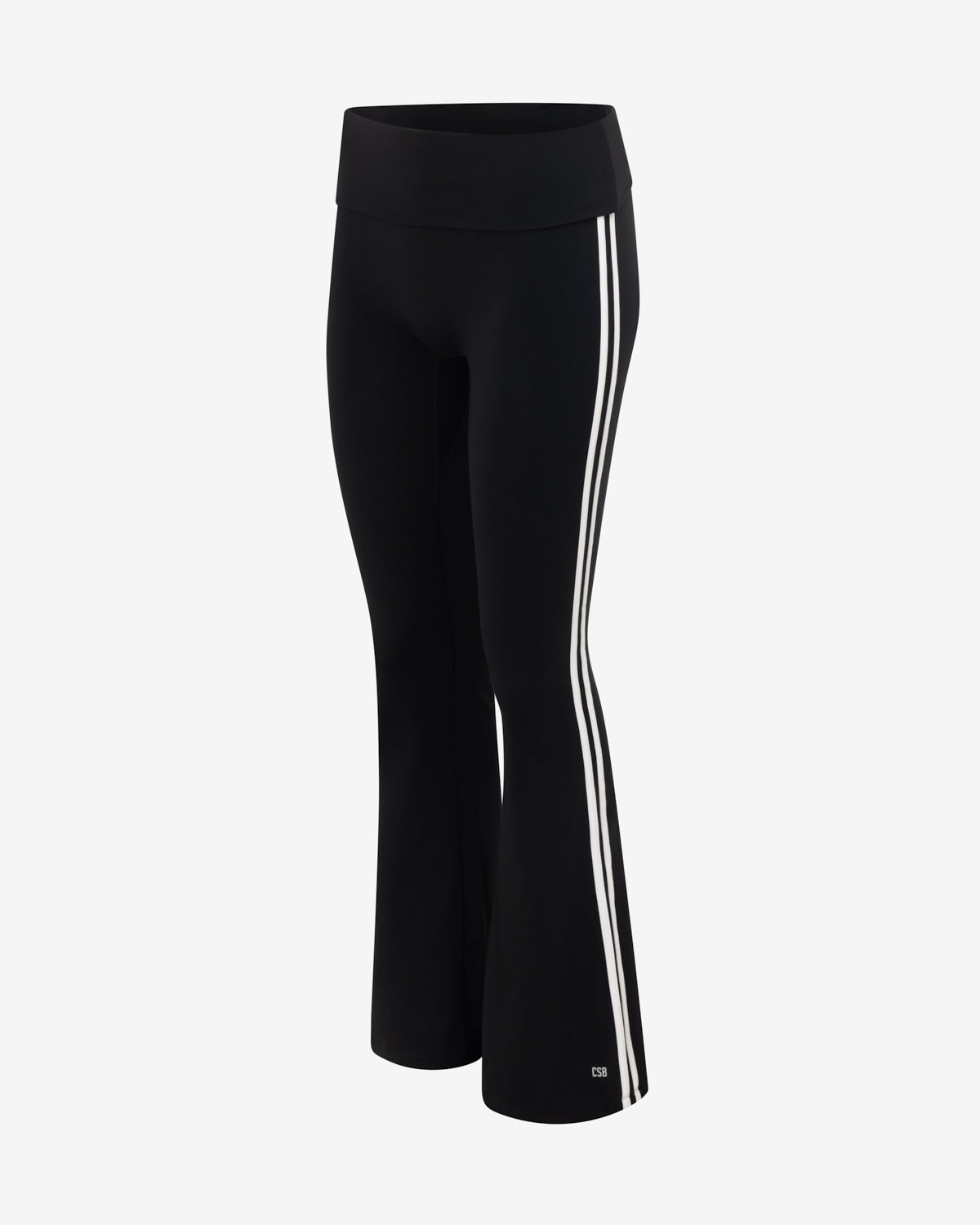 CSB Form Invisible Scrunch Fold Over Stripe Flare Leggings | Black