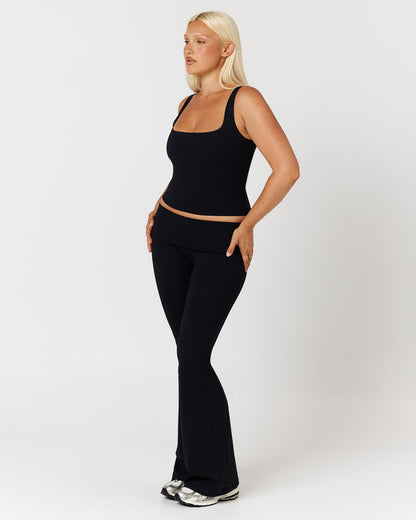 CSB Form Invisible Scrunch Flare Fold Over Leggings | Black