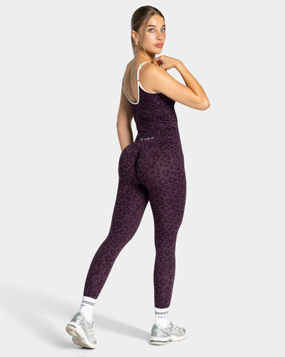 TEVEO Leggings Sculpt Scrunch Contrastline “Stampa leopardata Blackberry"