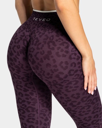 TEVEO Leggings Sculpt Scrunch Contrastline “Stampa leopardata Blackberry"