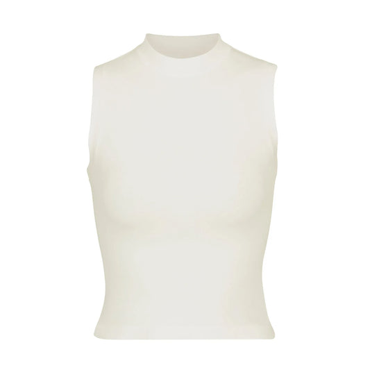 Skims Cotton Jersey Mock Neck Tank Bone