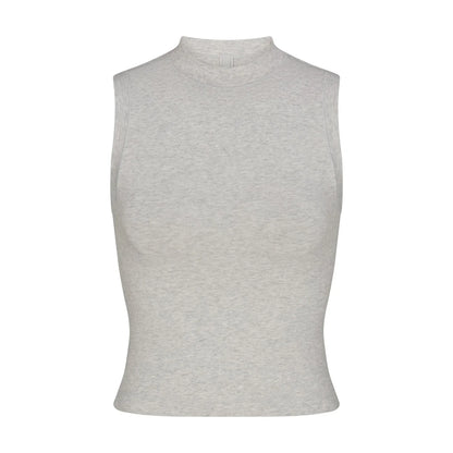Skims Cotton Jersey Mock Neck Tank Light Heather Grey