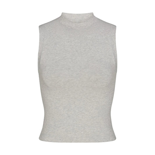 Skims Cotton Jersey Mock Neck Tank Light Heather Grey