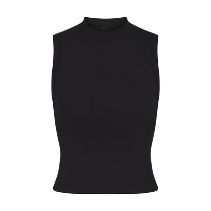 Skims Cotton Jersey Mock Neck Tank Soot