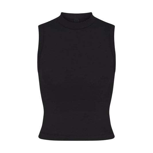 Skims Cotton Jersey Mock Neck Tank Soot
