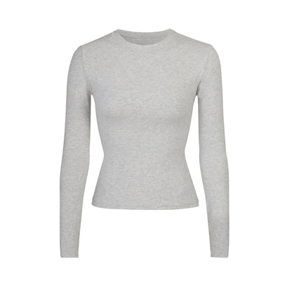 Skims Cotton Jersey Long Sleeve T-Shirt Light Heather Grey