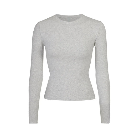 Skims Cotton Jersey Long Sleeve T-Shirt Light Heather Grey