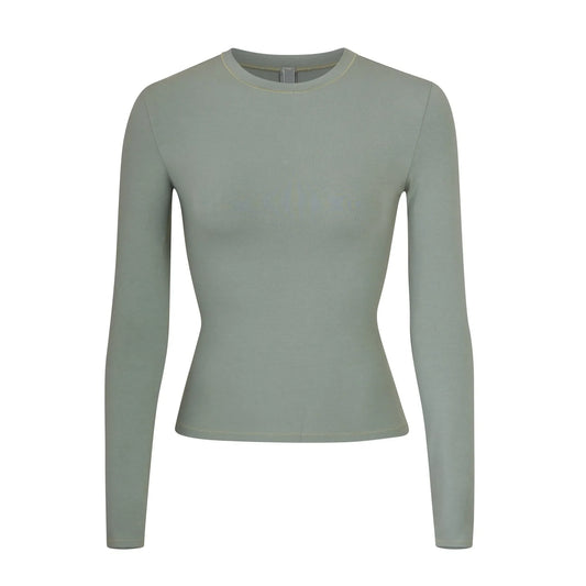 Skims Cotton Jersey Long Sleeve T-Shirt Mineral