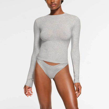 Skims Cotton Jersey Long Sleeve T-Shirt Light Heather Grey