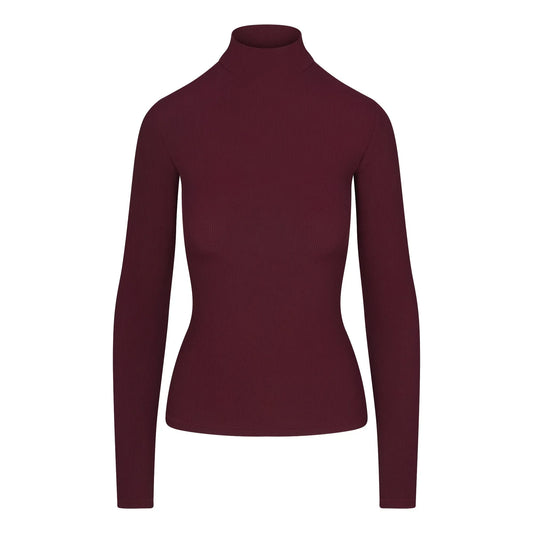 Skims Soft Lounge Mock Neck Long Sleeve Top Bordeaux