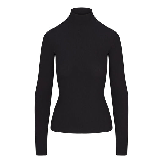 Skims Soft Lounge Mock Neck Long Sleeve Top Onyx