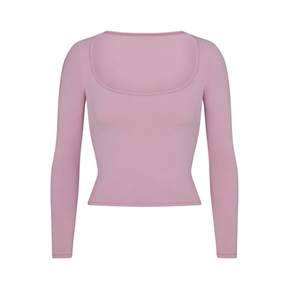 Skims Cotton Jersey Scoop Neck Long Sleeve Top Dusk