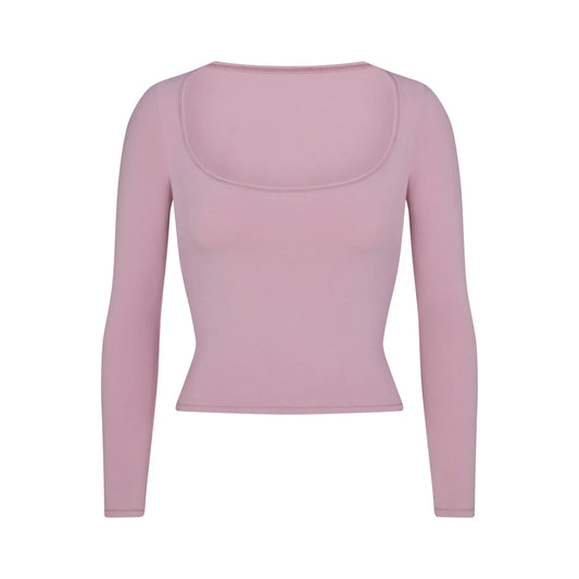 Skims Cotton Jersey Scoop Neck Long Sleeve Top Dusk