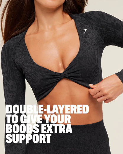 Gymshark Adapt Animal Sleeve Crop Top - Black