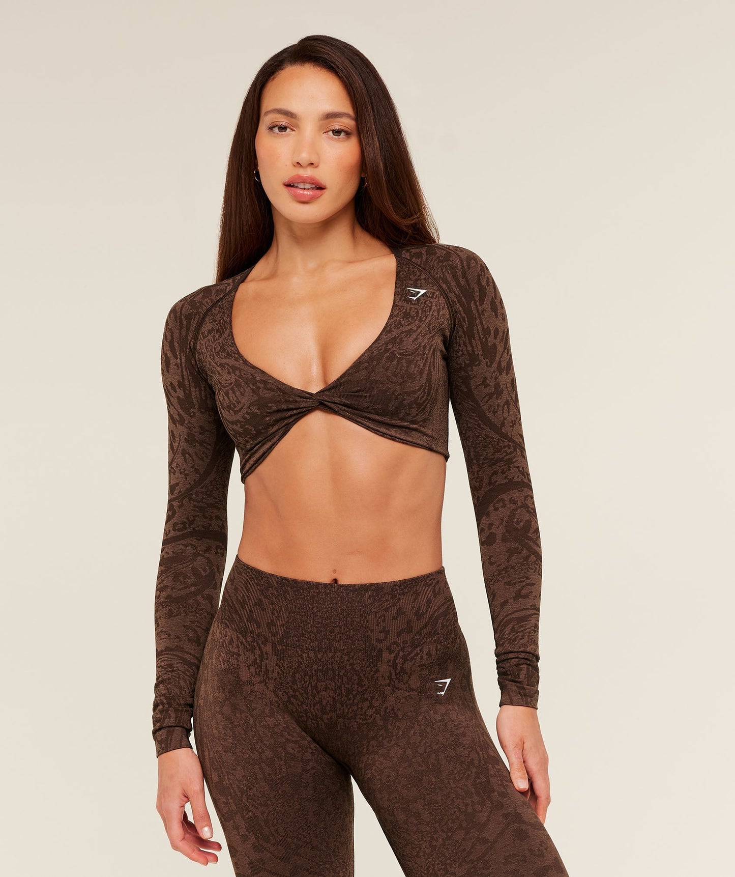 Gymshark Adapt Animal Sleeve Crop Top - Archive Brown