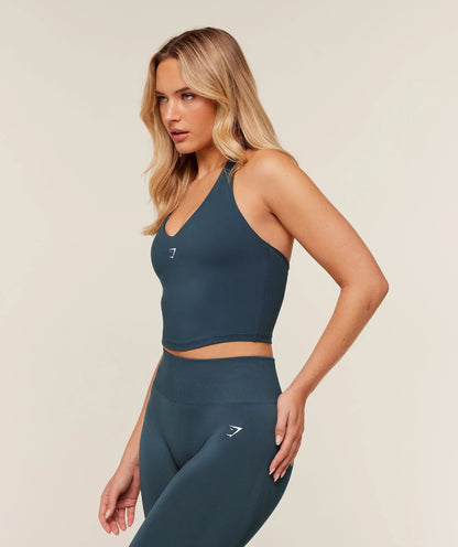 Gymshark Halter Neck Cami with Shelf - GS Stealth Blue